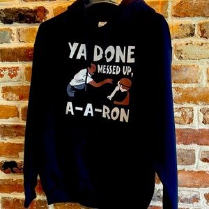 Gildan Navy Hoodie w/ Funny Quote, Mens Medium